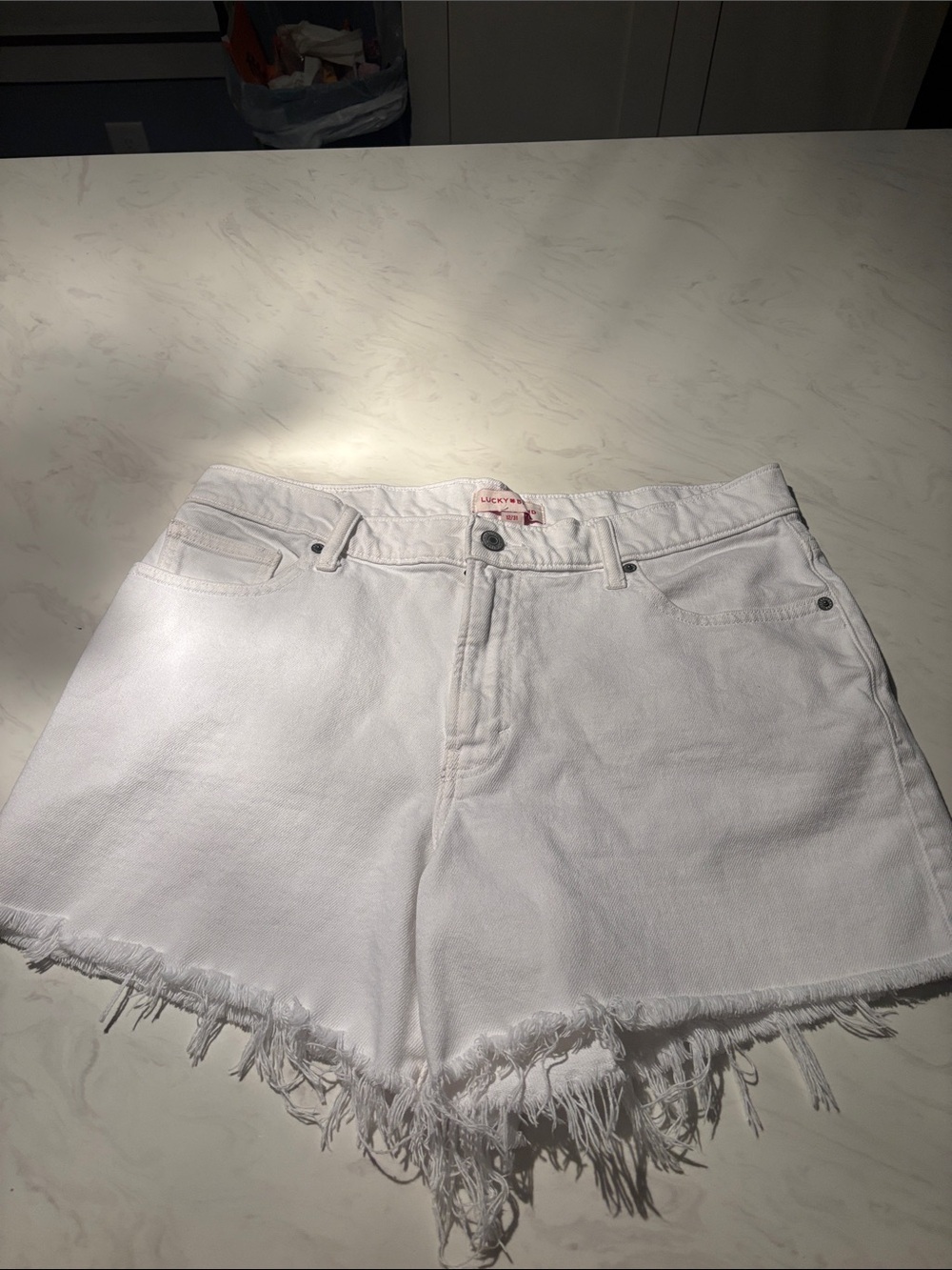 Lucky 90s Midi Shorts White Distressed High-Rise Denim Shorts